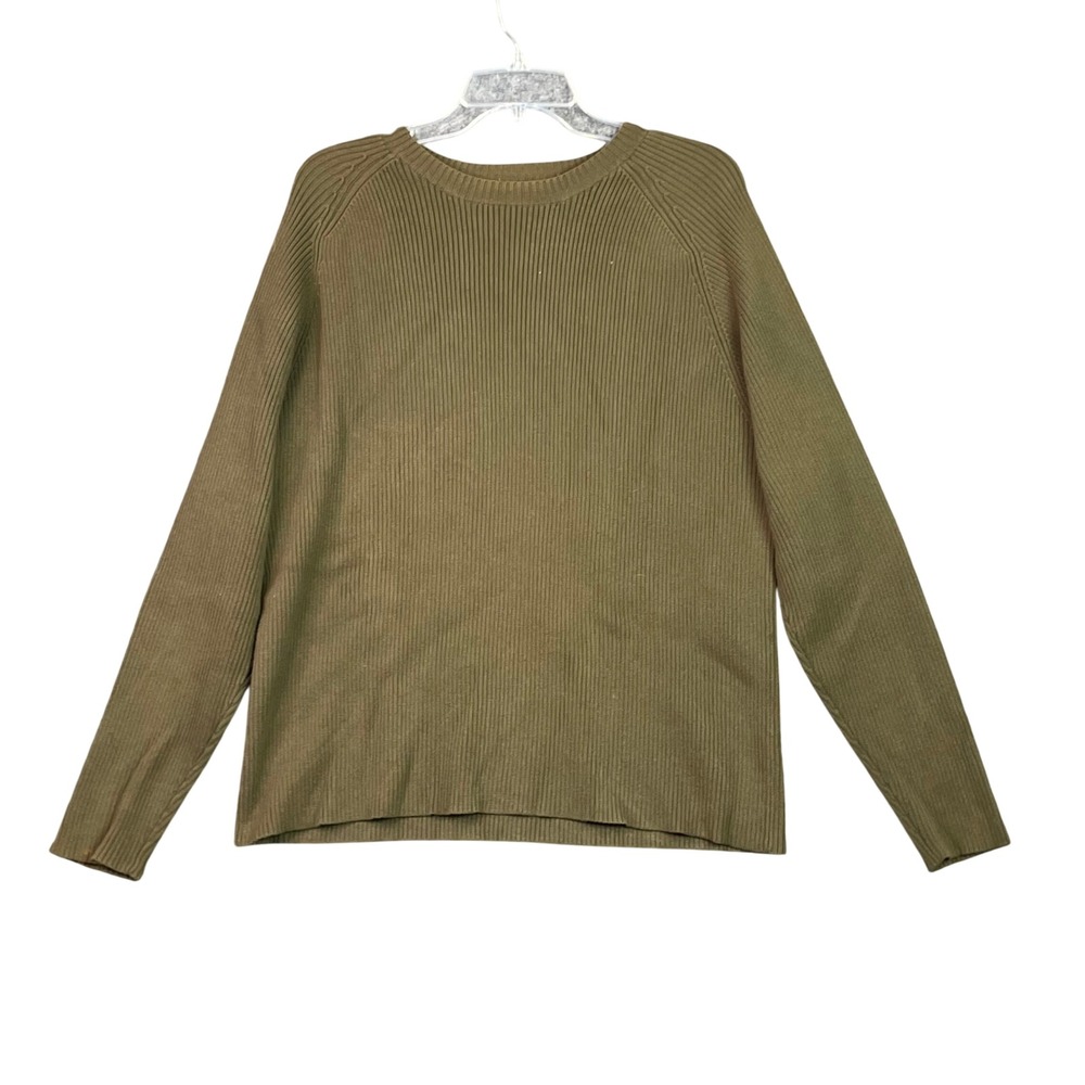 Natural Instincts Sweater Womens Large Olive Green Ribbed Knit Raglan Crew Neck